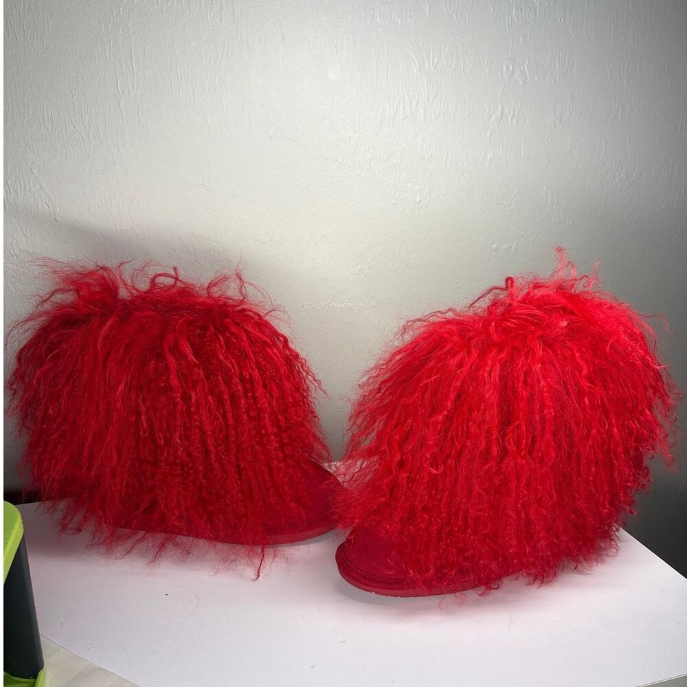 Bearpaw Boo Boots from Finish Line Youth 5 Red Suede Lamb Hair Mid-Calf Pull-On - Picture 3 of 5